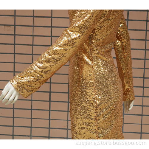 Women Sexy Gold Sequins Short Tight Fitted Dresses